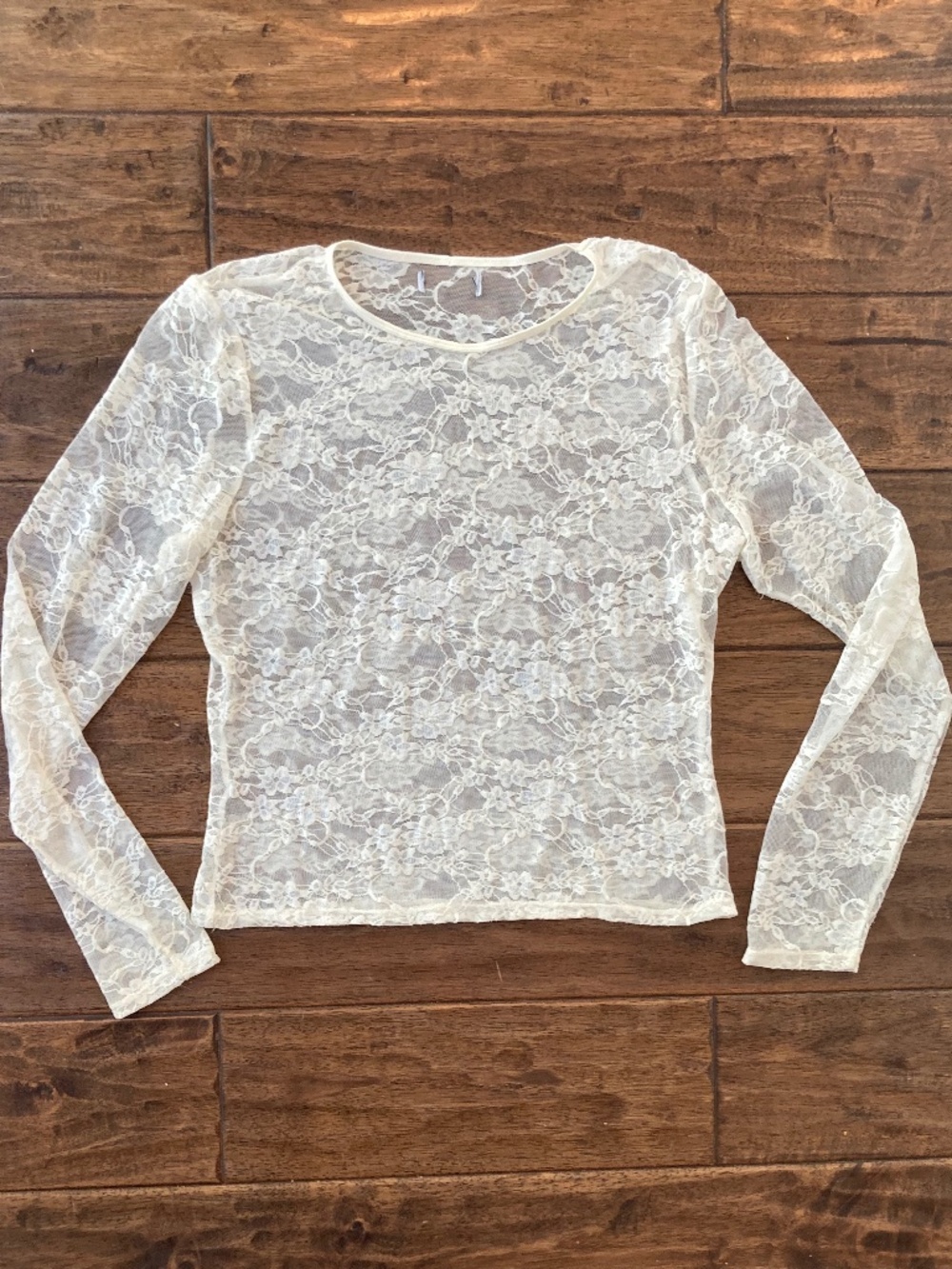 White Floral Lace Sheer Long Sleeve Top M/L Boho Fairy Dainty Festival